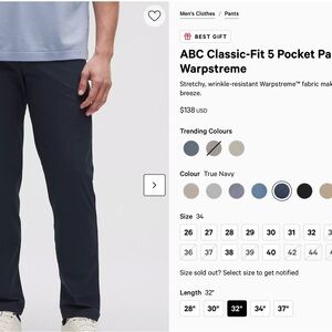 Lululemon Men’s ABC Classic-Fit Navy Pants.